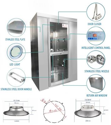클린룸용 360° 풍량 각도 및 SUS304/분말 코팅 강판을 갖춘 지능형 에어 샤워실 1500W